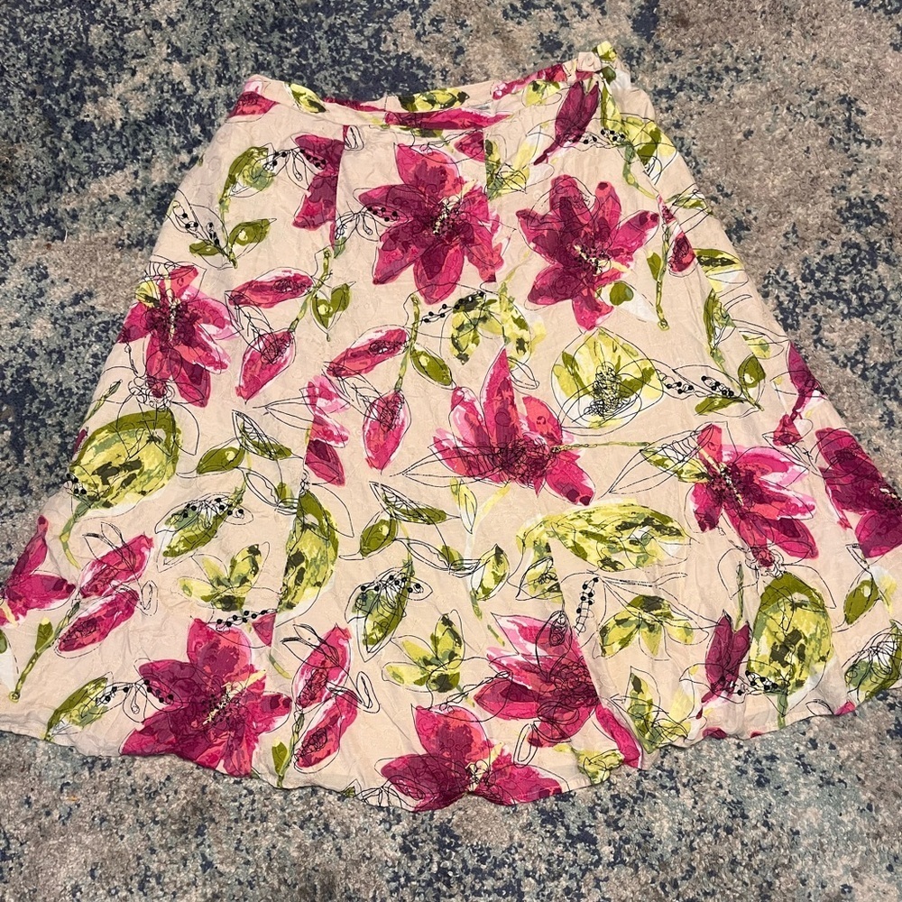 Chico’s Floral A-Line Skirt | Size 2 | Vibrant Pink & Green Print - Picture 1 of 3